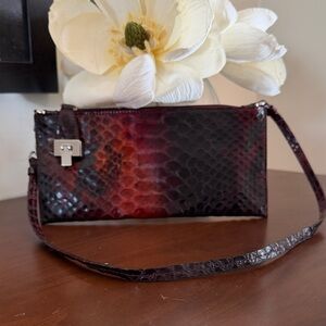 Danier Burgundy and Black Snake Print Wristlet